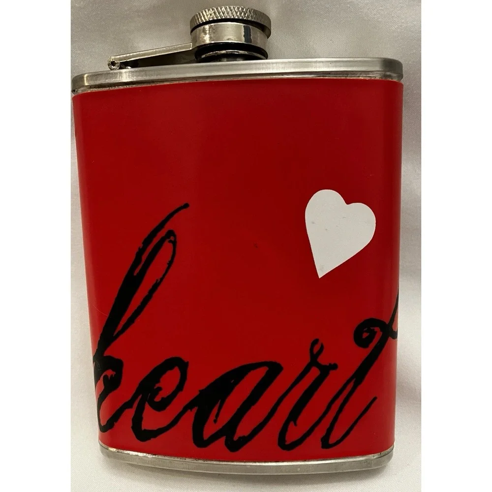 Red Faux Leather Wrap Heart Design 6oz Stainless Steel Hip Flask Pocket Purse